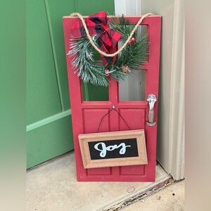 Festive Red Holiday Door Decoration with Wreath